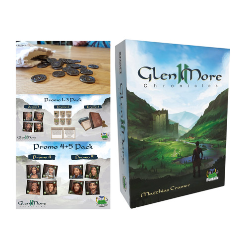 Jubiläums- Bundle: Glen More II: Chronicles (Grundspiel, Promos, Metallmünzen)