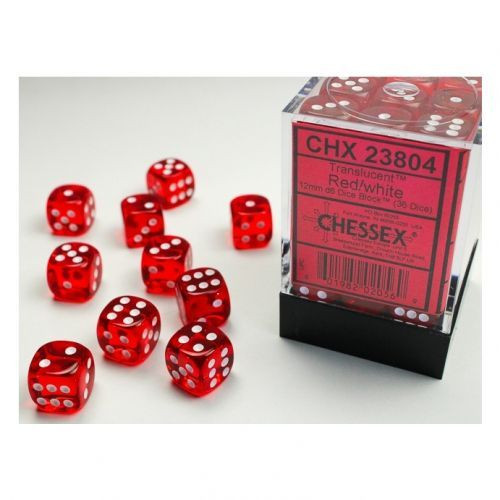 Chessex - Dice Sets Red/White Translucent 12mm d6 (36)