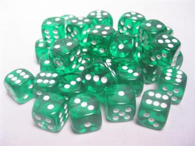 Chessex - Dice Sets Green/White Translucent 12mm d6 (36)