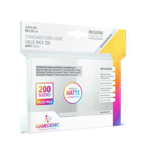 Standard Card Game Value Pack, 66 mm x 91 mm, Matte Sleeves (200 Stück)