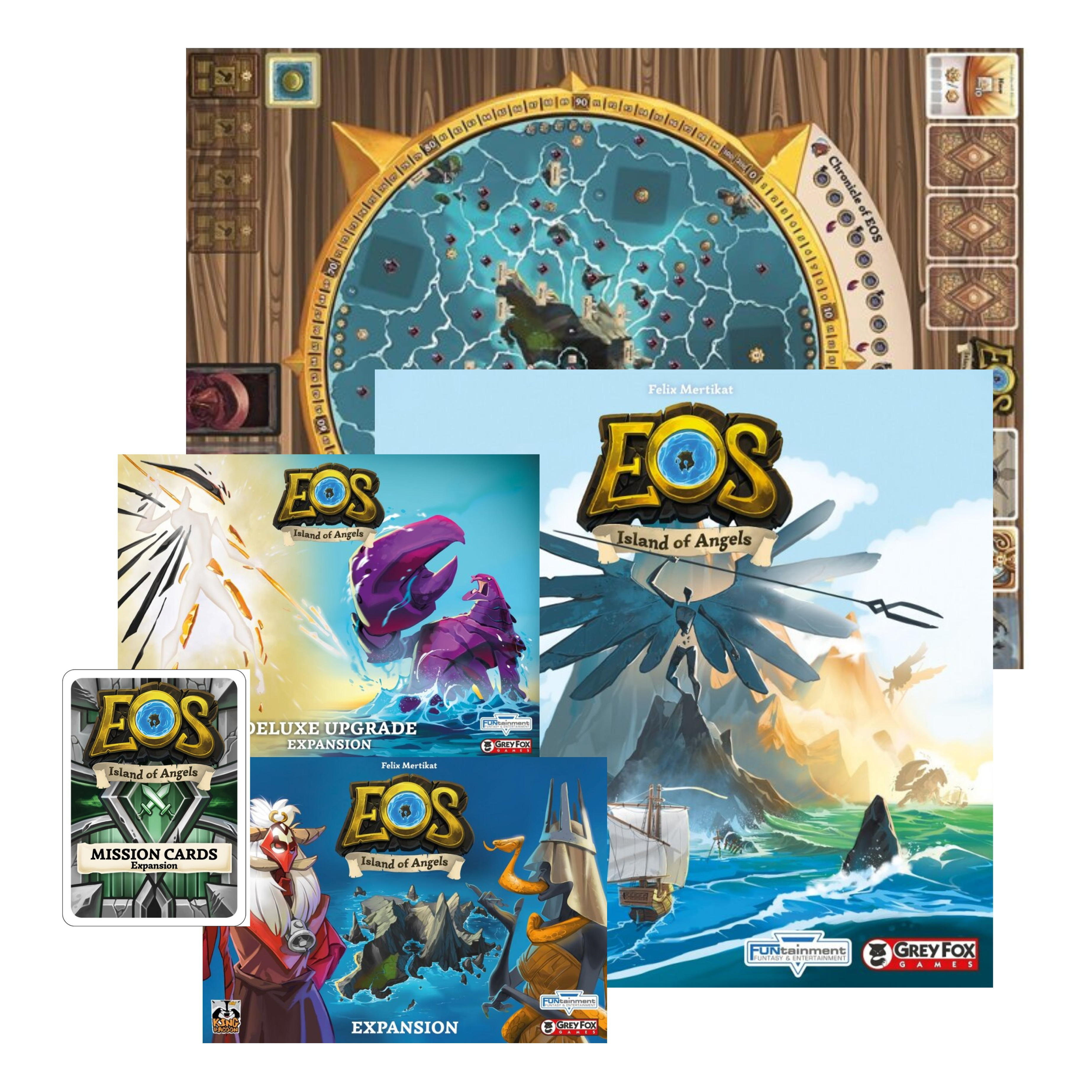 Bundle: EOS - Island of Angels (EN) - Core Game, Deluxe Upgrade, Missions Expansion, Nations- Expansion, Playmat (5 items)