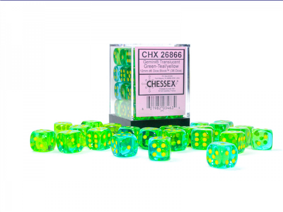Chessex - Dice Sets Gemini Green-teal/Yellow Translucent 12mm d6 (36)