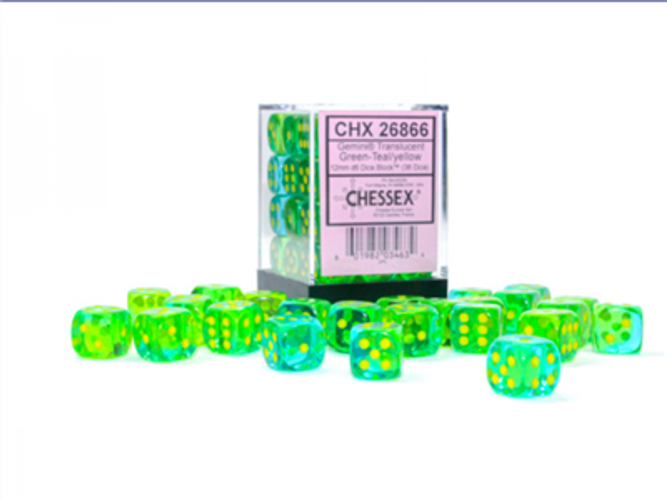 Chessex - Dice Sets Gemini Green-teal/Yellow Translucent 12mm d6 (36)
